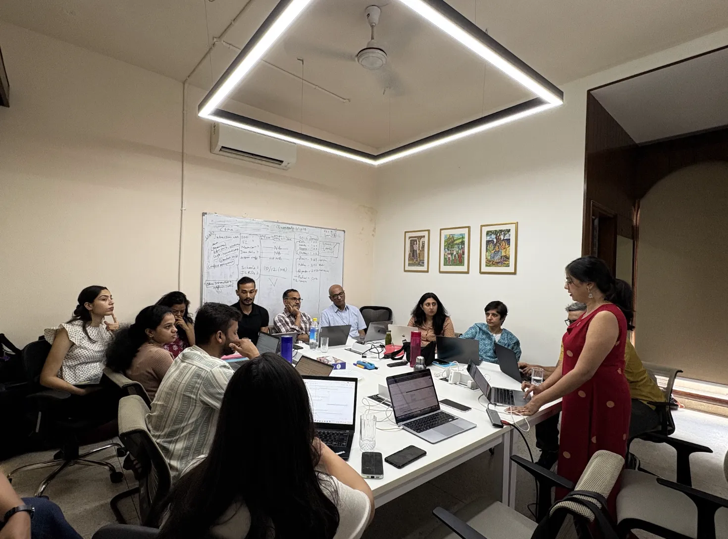 A partner team around a meeting-room table during a working session